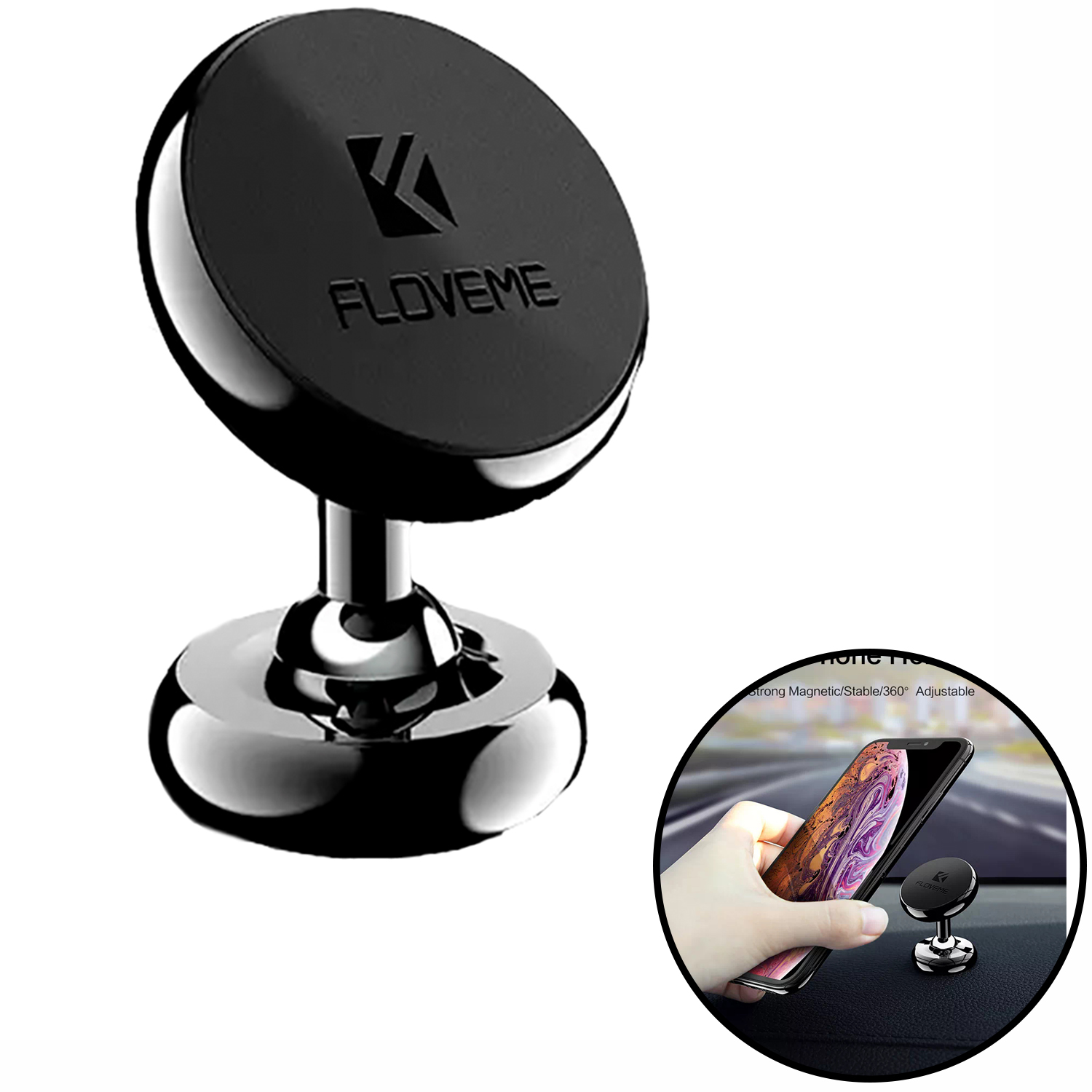 AUT010_01 vOF Soporte Magnético para fijar celular en Auto o más - Giro 360 - Negro - Imagen 1