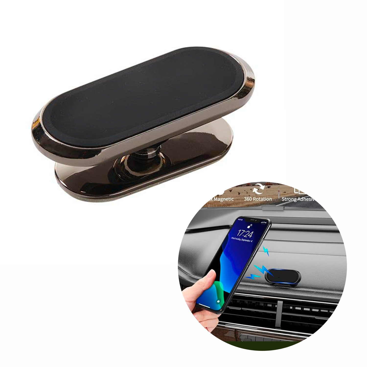 AUT022_01vOF Soporte Celular Magnético holder 360 color Bronce para Carro auto - Imagen 1