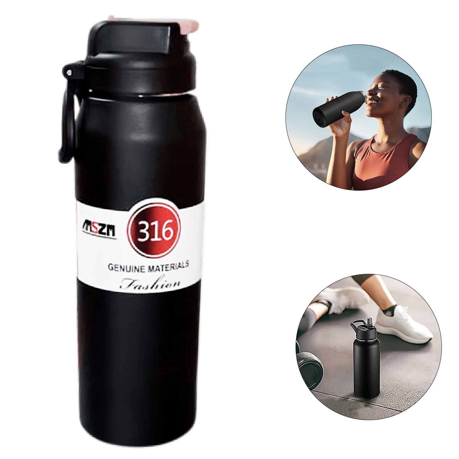 HOG025BL_001X Botella térmica deportiva de acero inoxidable negro - Imagen 1