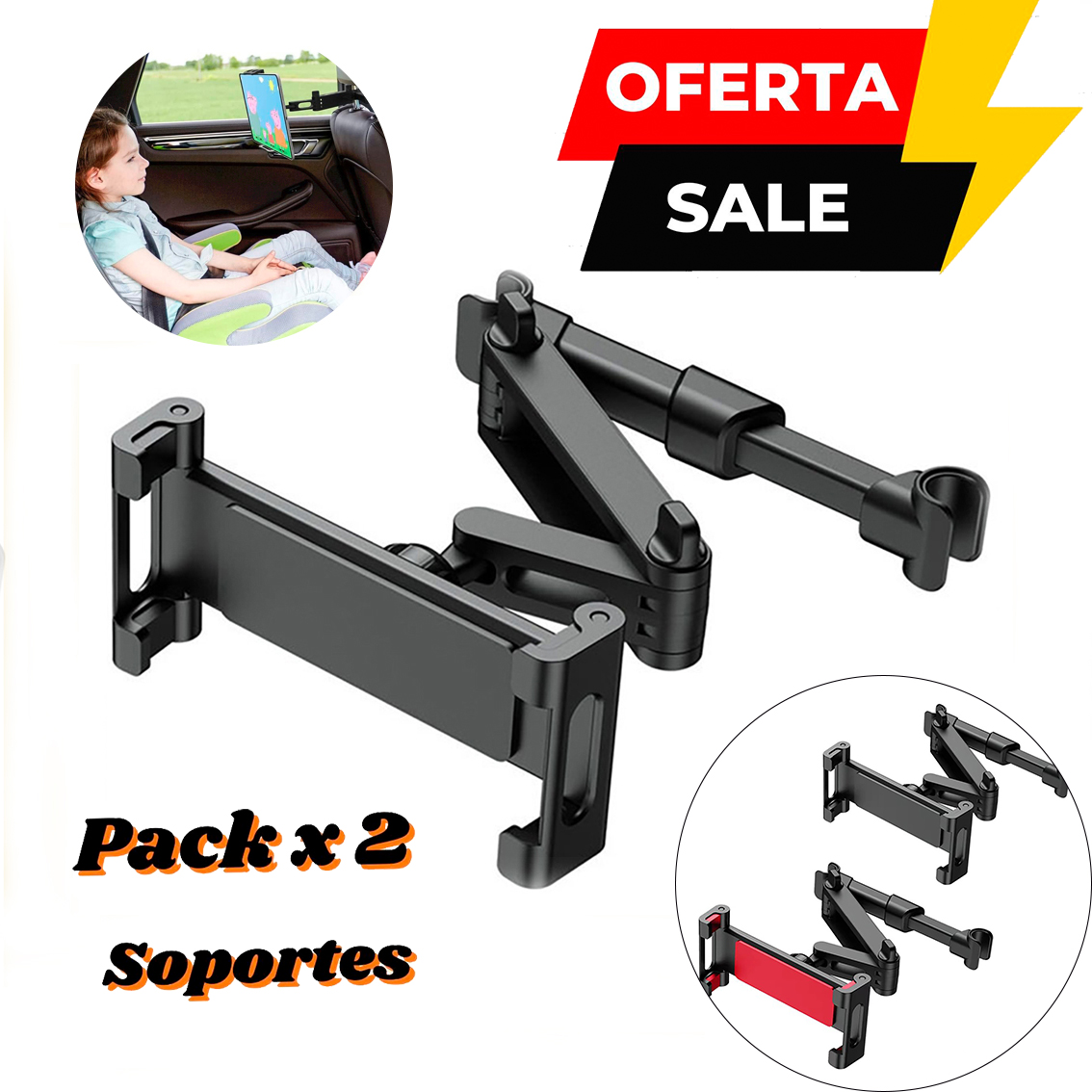 AUT023_0001 vOF PacK x 2 Pack x 2 Soporte retráctil para asiento trasero para tablet celular - Imagen 1
