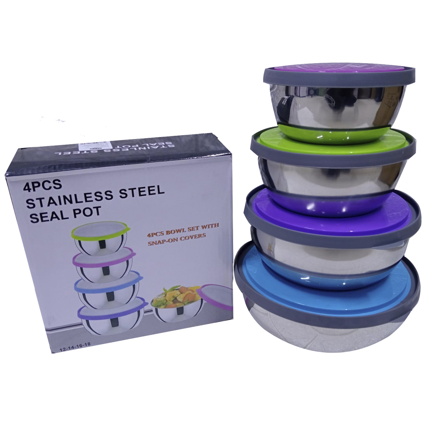 COC030_001 Juego de 4 Bowls o Tazones de Acero con tapa de colores 12,14,16 y18cm - Imagen 1