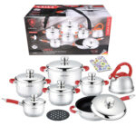 Set ollas KAISA VILLA con Tetera, total 16 piezas de acero inoxidable
