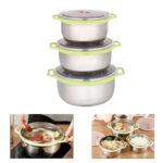 Set de 3 Contenedores o Bowls de Acero con Tapa y Asa color Verde