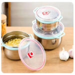 Set de 3 Contenedores o Bowls de Acero con Tapa y Asa color Verde - Imagen 2