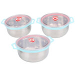 Set de 3 Contenedores o Bowls de Acero con Tapa y Asa color Verde - Imagen 6