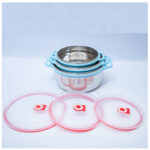 Set de 3 Contenedores o Bowls de Acero con Tapa y Asa color Verde - Imagen 5