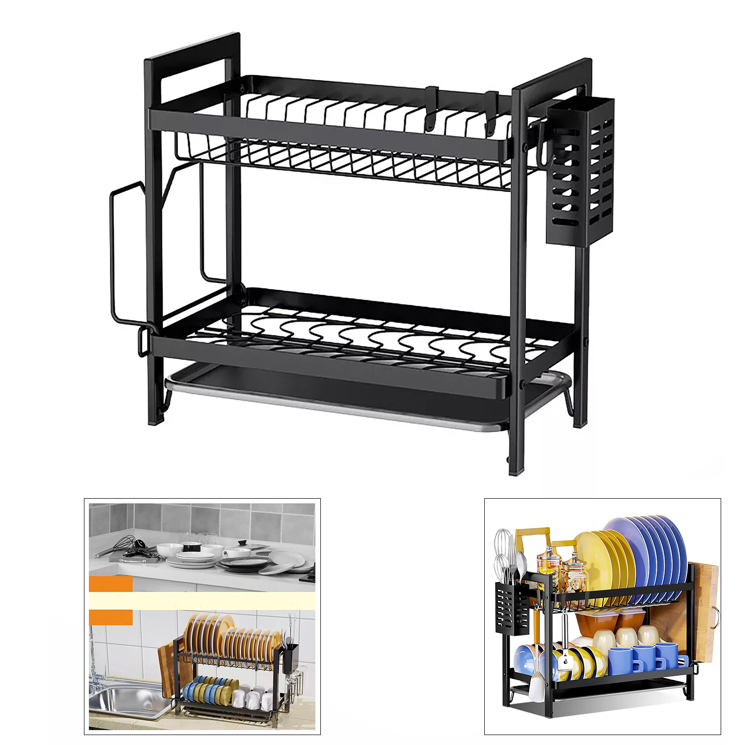 COC045_001 Secador / Escurridor / Organizador de platos y cubiertos de 2 niveles. - Imagen 1