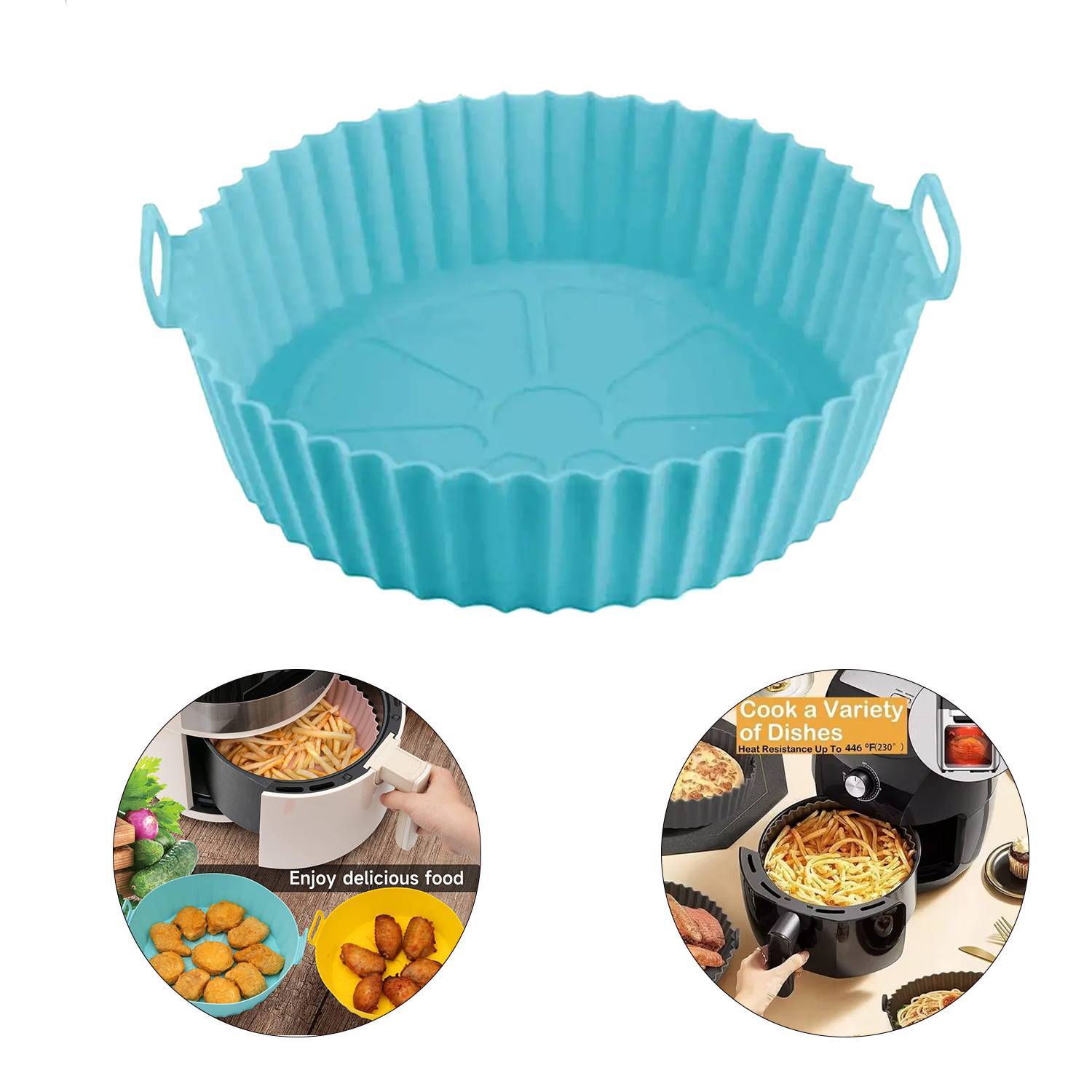 COC046CL_001 Bandeja redonda de silicona para freidora de aire sin aceite - Celeste - Imagen 1