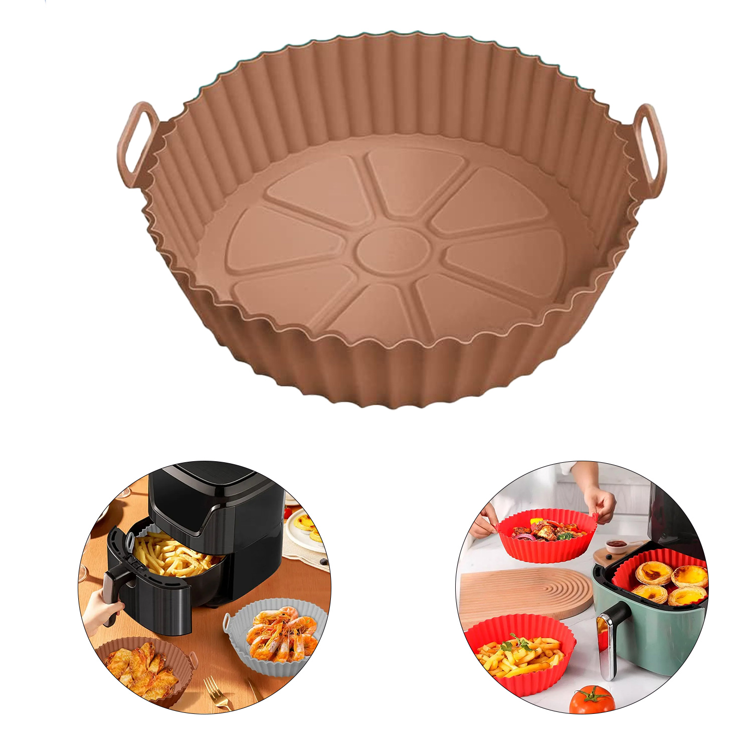 COC046MR_001 Pack 3 bandejas de silicona para freidora de aire sin aceite - Márron - Imagen 1