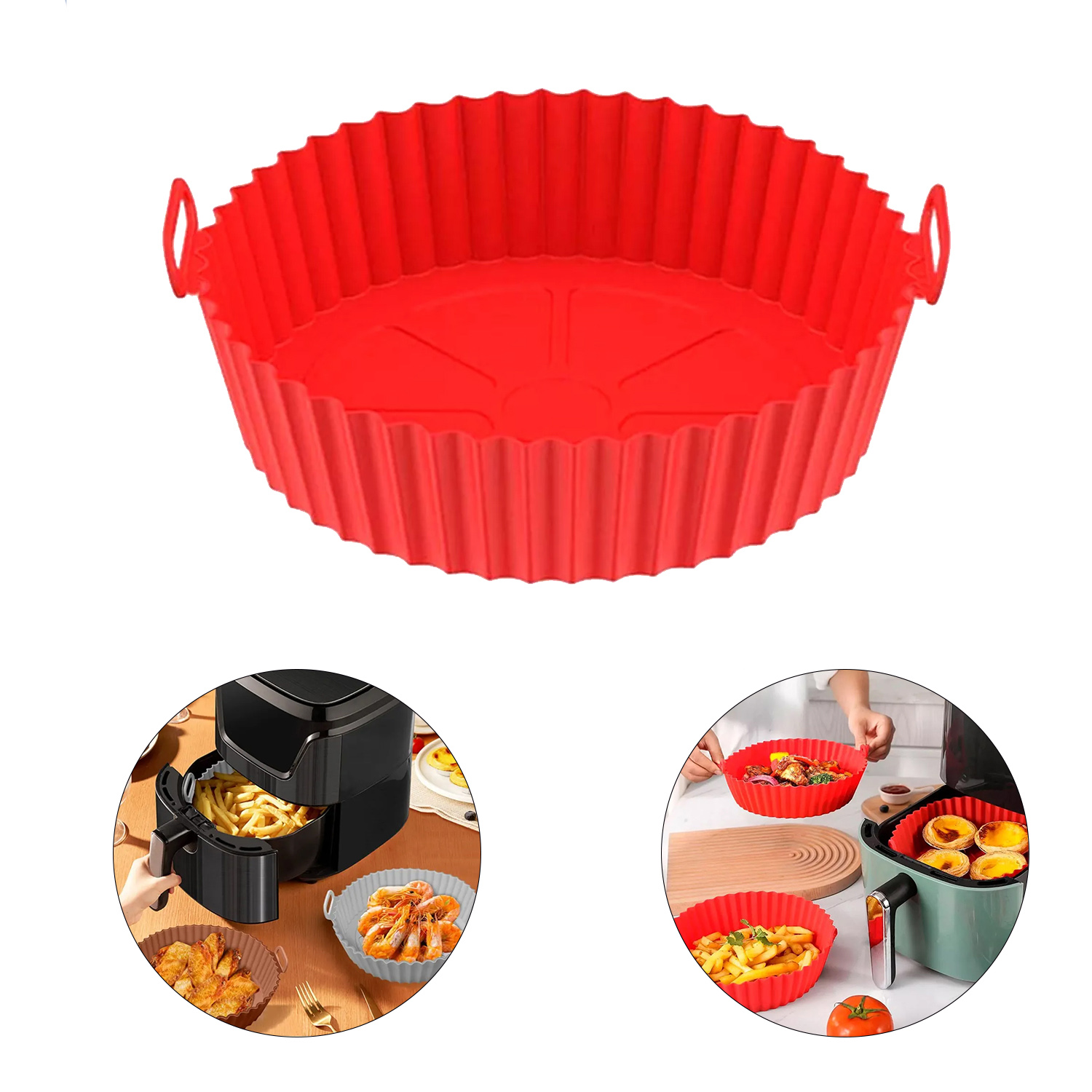 COC046RJ_001 Pack 3 Bandejas de silicona para freidora de aire sin aceite - Rojo - Imagen 1
