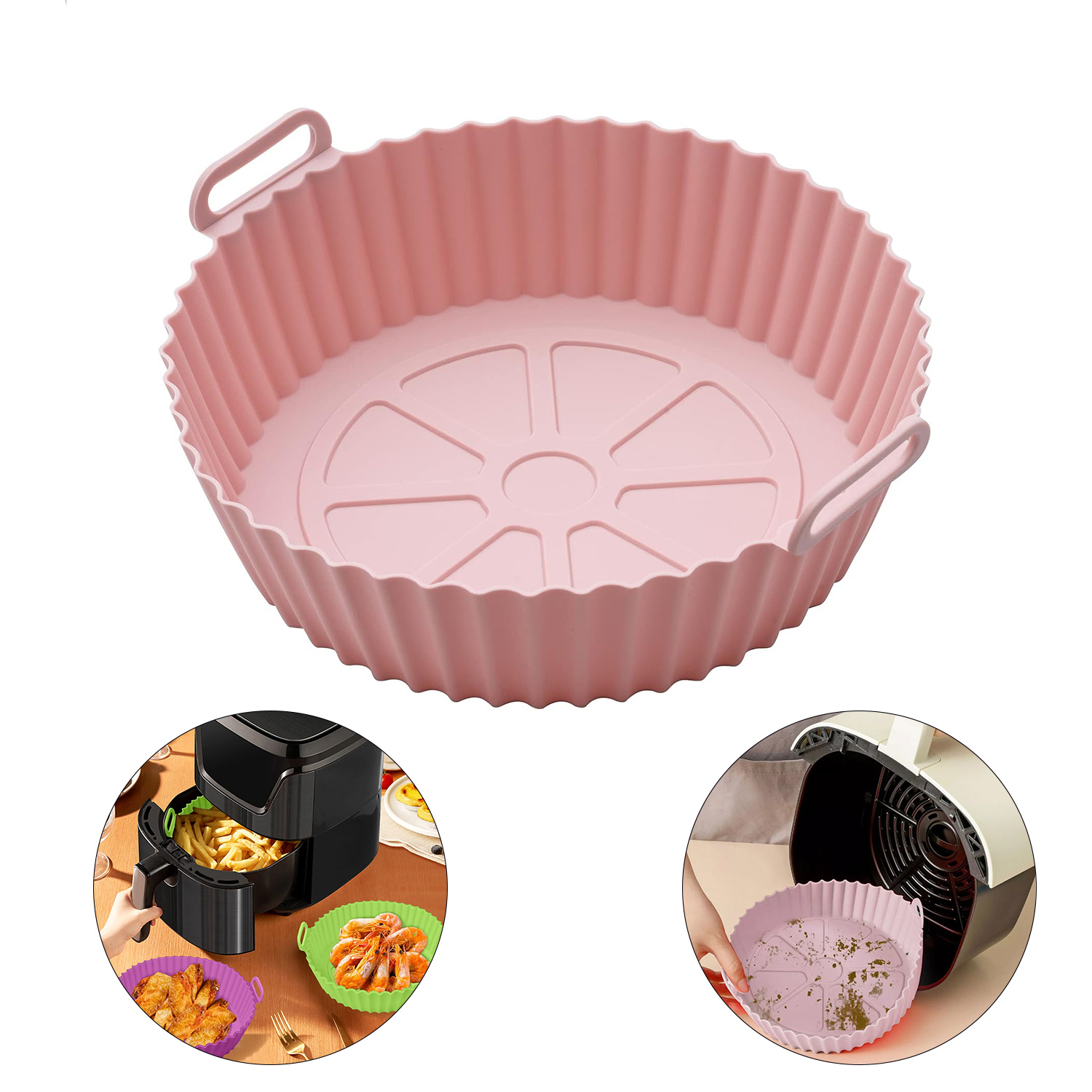 COC046RS_001 Pack 3 Bandejas de silicona para freidora de aire sin aceite - Rosado - Imagen 1