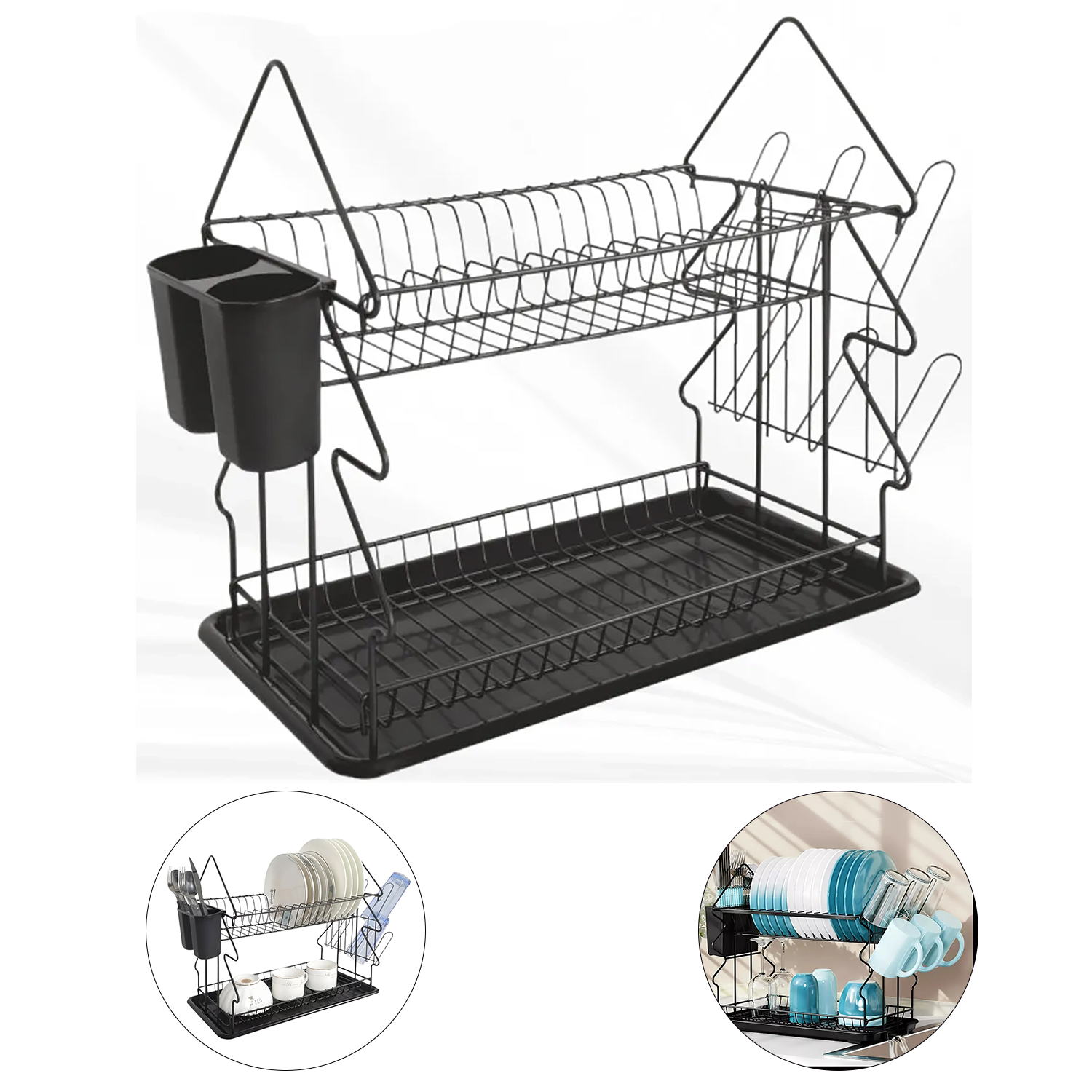 Diseño sin título - 3 Escurridor Secador Organizador de Platos de Doble Nivel Organización y Estilo para Tu Cocina - Imagen 1