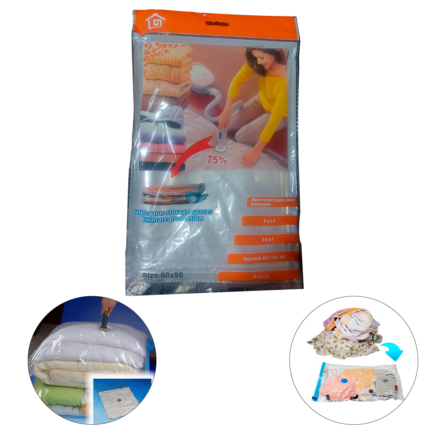 HOG029_001 Bolsas para guardar Ropa al Vacio aspirable Pack x 6 - Imagen 1