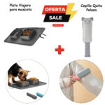 Pack Plato Viajero y Cepillo Quita Pelusa de mascota