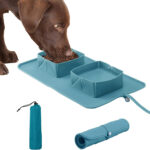 Plato de perro gato plegable portátil de silicona Celeste