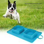 Plato de perro gato plegable portátil de silicona Celeste - Imagen 3