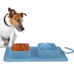 Plato de perro gato plegable portátil de silicona Celeste - Imagen 6