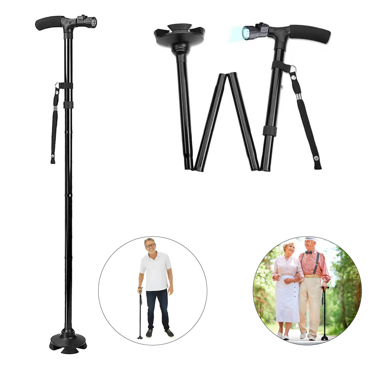 OTR041_001 Bastón Ortopedico plegable antideslizante regulable con Luz Led - Imagen 1