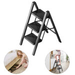 Escalera Metálica Plegable de 3 Peldaños Reforzado – Estabilidad, Elegancia y Comodidad en Cada Paso