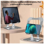 Soporte Metálico Plegable para Celular y Tablet Ajustable Portátil Antideslizante Gira 360° GRIS - Imagen 4