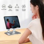 Soporte Metálico Plegable para Celular y Tablet Ajustable Portátil Antideslizante Gira 360° GRIS - Imagen 6