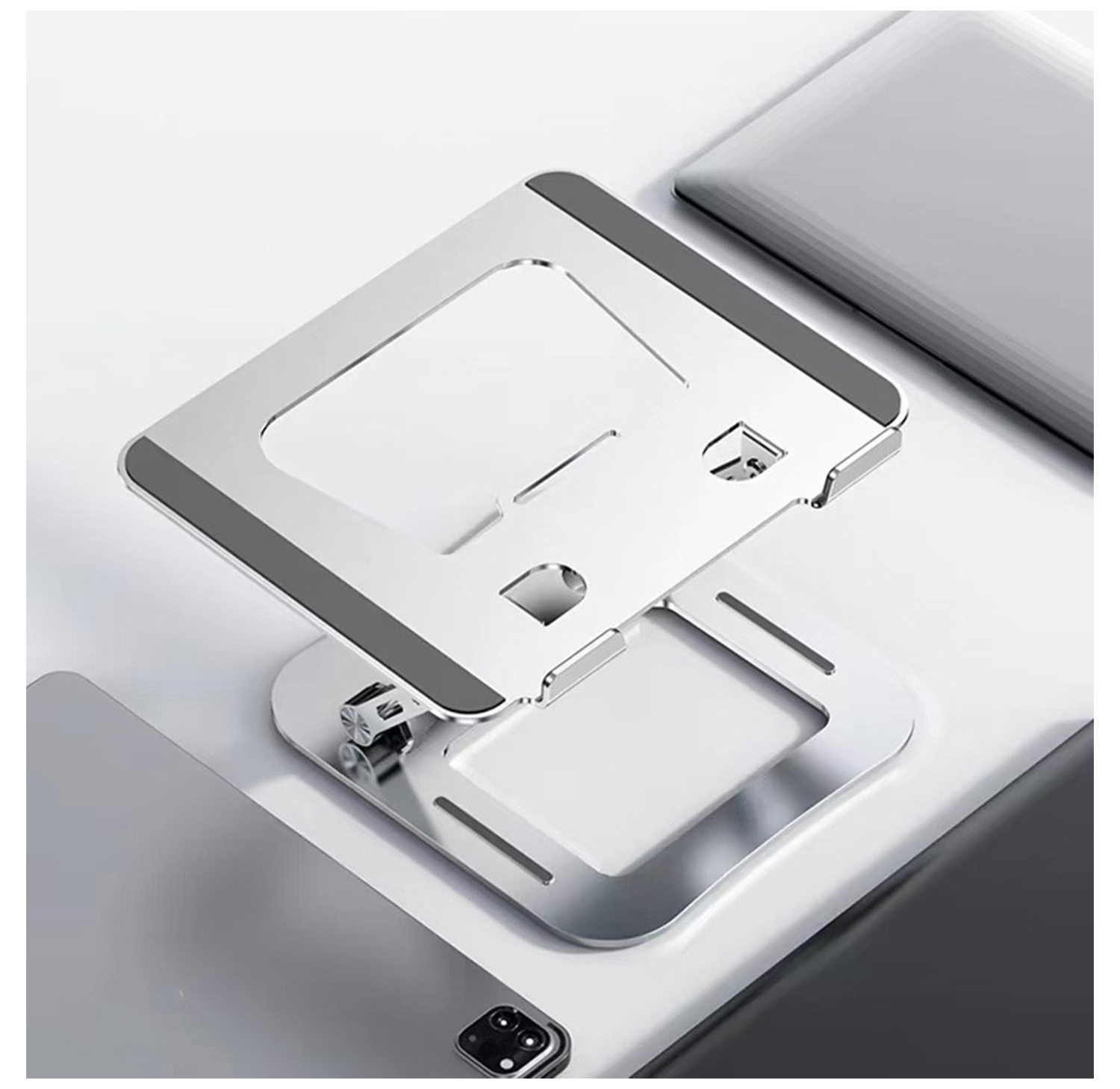 TEC050_003 (1) Soporte de aluminio ajustable - Eleva tu Laptop y mejora tu comodidad en el escritorio - Gris Claro - Imagen 1