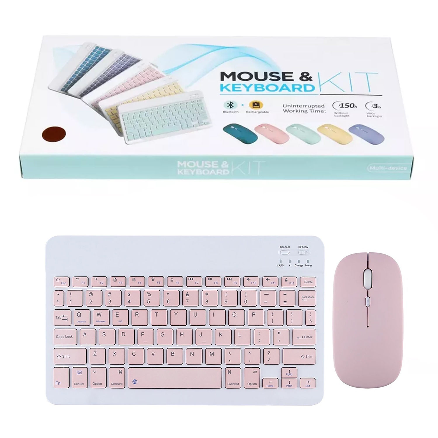 TEC044RO_001 Kit de Teclado y Mouse inalámbrico portátil con Bluetooth - Rosado - Imagen 1